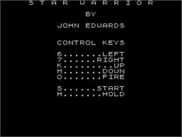 Title screen of Star Warriors on the Sinclair ZX Spectrum.