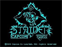 Title screen of Strider on the Sinclair ZX Spectrum.