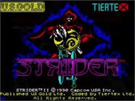 Title screen of Strider 2 on the Sinclair ZX Spectrum.