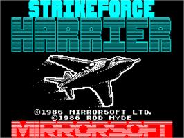 Title screen of Strike Force Harrier on the Sinclair ZX Spectrum.