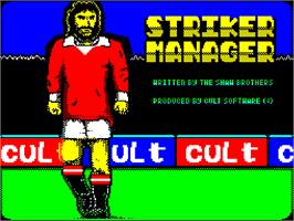 Title screen of Striker Manager on the Sinclair ZX Spectrum.