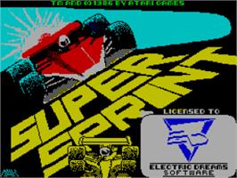 Title screen of Super Sprint on the Sinclair ZX Spectrum.