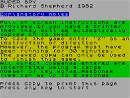 Title screen of Super Spy on the Sinclair ZX Spectrum.