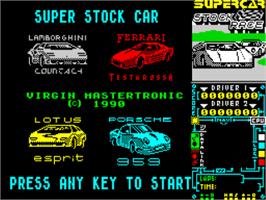 Title screen of Super Stock Car on the Sinclair ZX Spectrum.