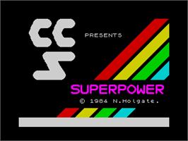 Title screen of Superpower on the Sinclair ZX Spectrum.
