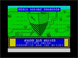 Title screen of Sword And Shield on the Sinclair ZX Spectrum.
