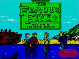 Title screen of The Famous Five: Five on a Treasure Island on the Sinclair ZX Spectrum.