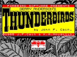 Title screen of Thunderbirds on the Sinclair ZX Spectrum.