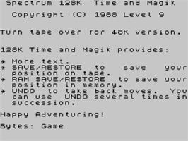 Title screen of Time and Magik - The Trilogy on the Sinclair ZX Spectrum.