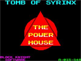 Title screen of Tomb of Syrinx on the Sinclair ZX Spectrum.