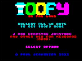 Title screen of Toofy In Fan Land on the Sinclair ZX Spectrum.
