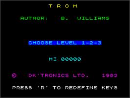Title screen of Trom on the Sinclair ZX Spectrum.