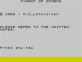 Title screen of Tyrant Of Athens on the Sinclair ZX Spectrum.