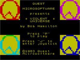 Title screen of Violent Universe on the Sinclair ZX Spectrum.
