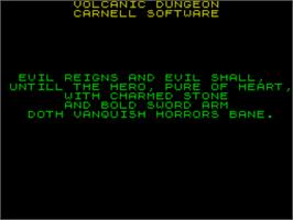 Title screen of Volcanic Dungeon on the Sinclair ZX Spectrum.