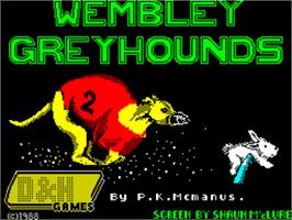 Title screen of Wembley Greyhounds on the Sinclair ZX Spectrum.