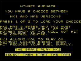 Title screen of Winged Avenger, The on the Sinclair ZX Spectrum.