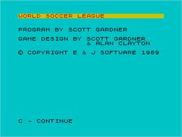 Title screen of World Soccer League on the Sinclair ZX Spectrum.