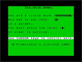 Title screen of Worm Attack on the Sinclair ZX Spectrum.