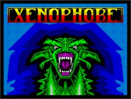 Title screen of Xenophobe on the Sinclair ZX Spectrum.