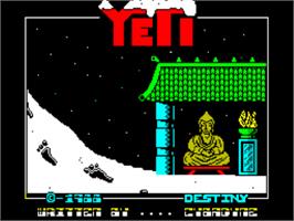 Title screen of Yeti on the Sinclair ZX Spectrum.