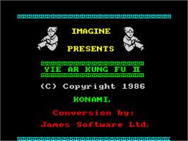Title screen of Yie Ar Kung-fu 2 on the Sinclair ZX Spectrum.