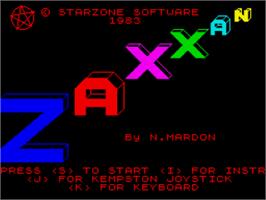 Title screen of Zaxxan on the Sinclair ZX Spectrum.