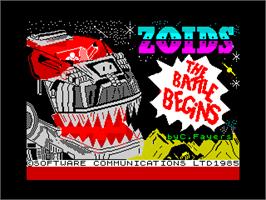 Title screen of Zoids - The Battle Begins on the Sinclair ZX Spectrum.