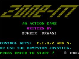 Title screen of Zone-m on the Sinclair ZX Spectrum.
