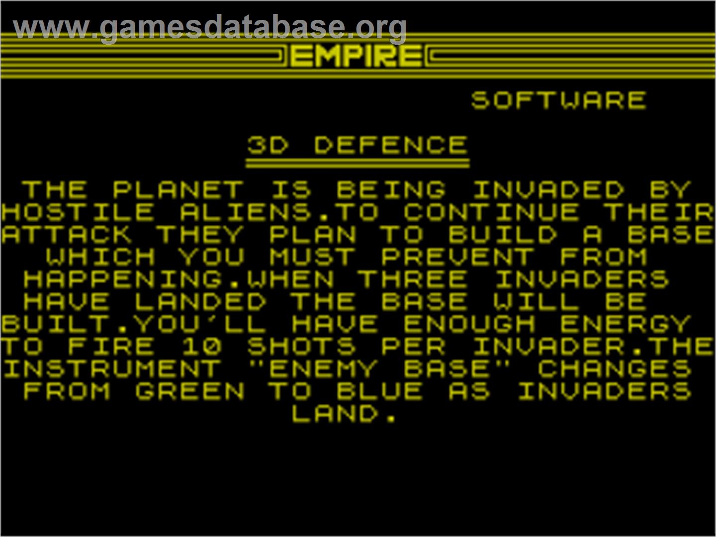 3D Defence - Sinclair ZX Spectrum - Artwork - Title Screen
