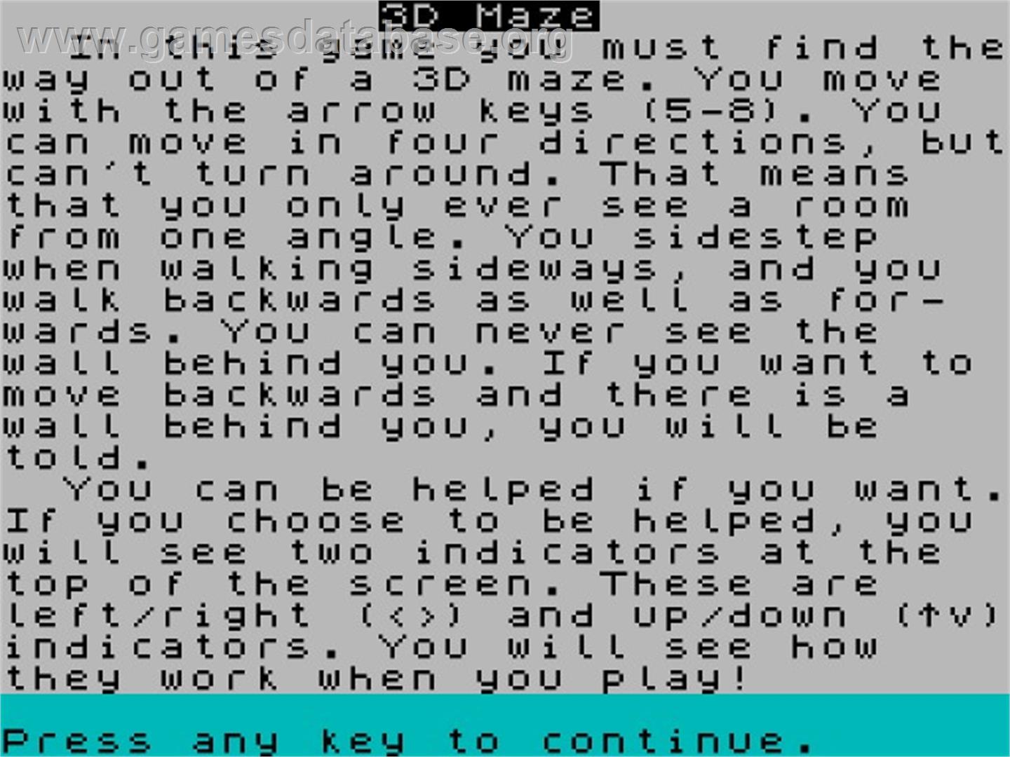 3d Maze '96 - Sinclair ZX Spectrum - Artwork - Title Screen