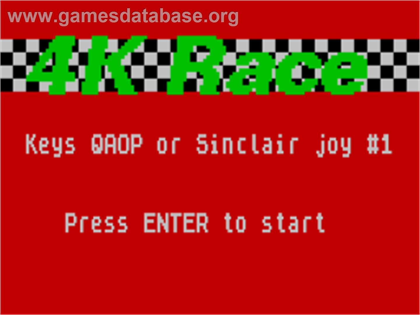 4k Race - Sinclair ZX Spectrum - Artwork - Title Screen