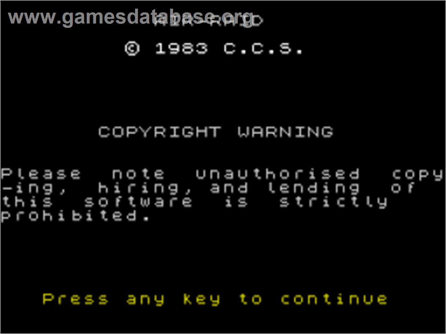 Air Raid - Sinclair ZX Spectrum - Artwork - Title Screen