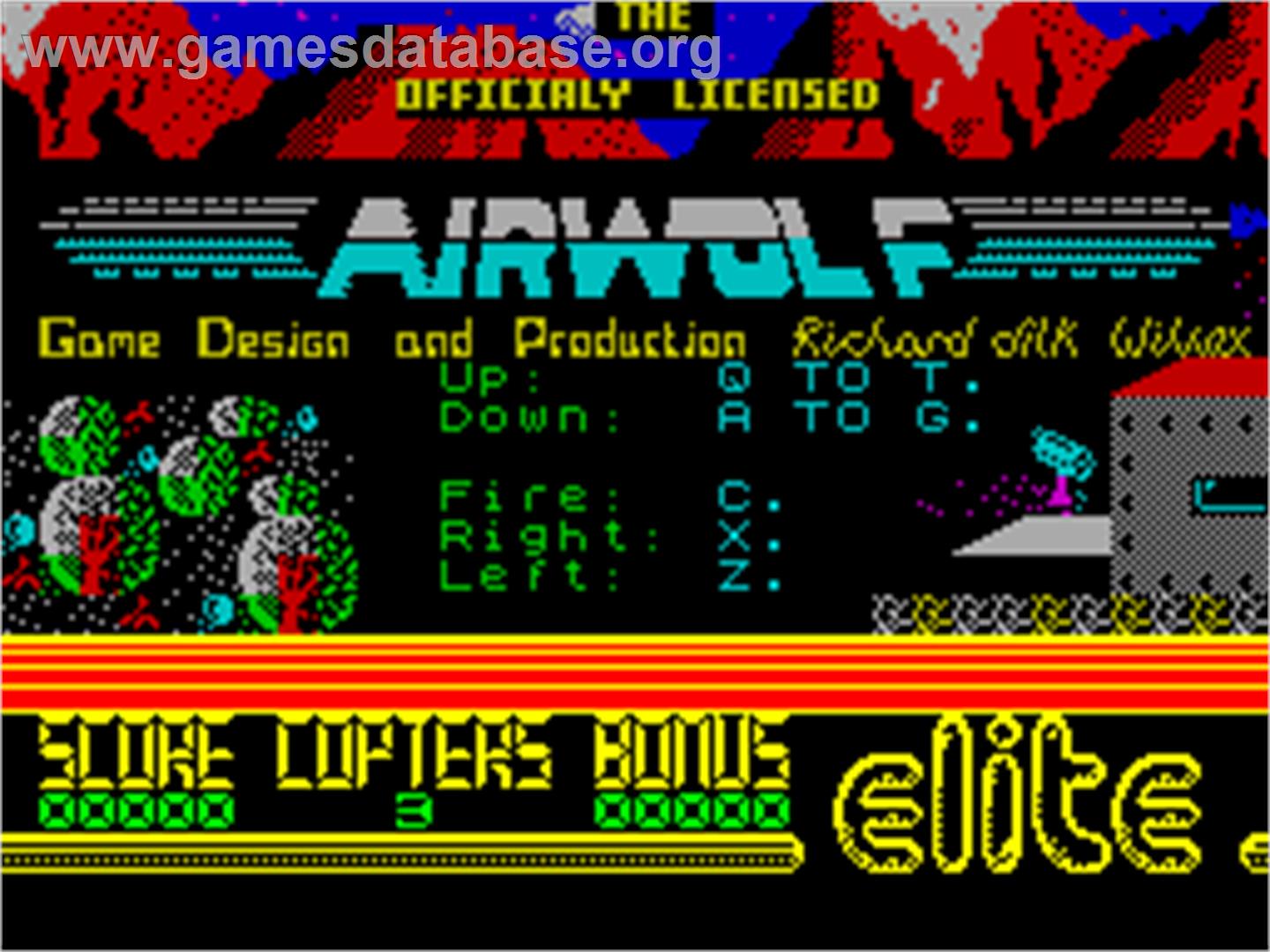 Airwolf - Sinclair ZX Spectrum - Artwork - Title Screen
