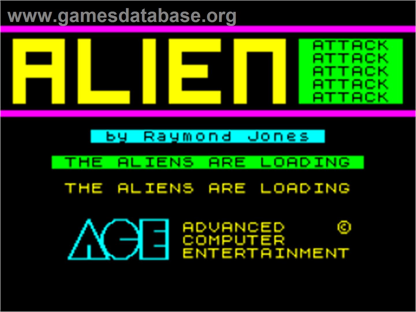 Alien Attack (A.C.E.) - Sinclair ZX Spectrum - Artwork - Title Screen