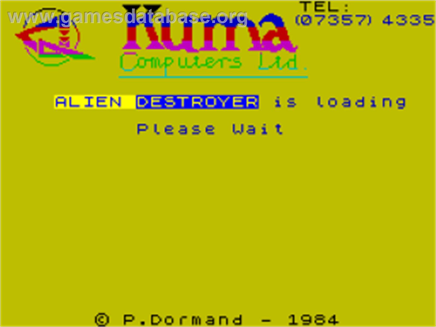 Alien Destroyer - Sinclair ZX Spectrum - Artwork - Title Screen