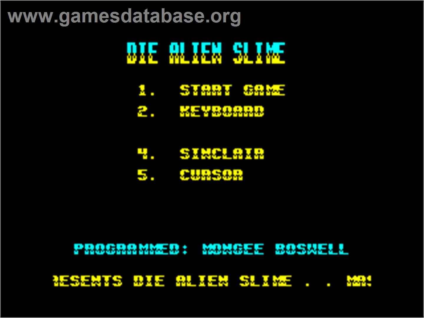 Alien Slime, Die - Sinclair ZX Spectrum - Artwork - Title Screen
