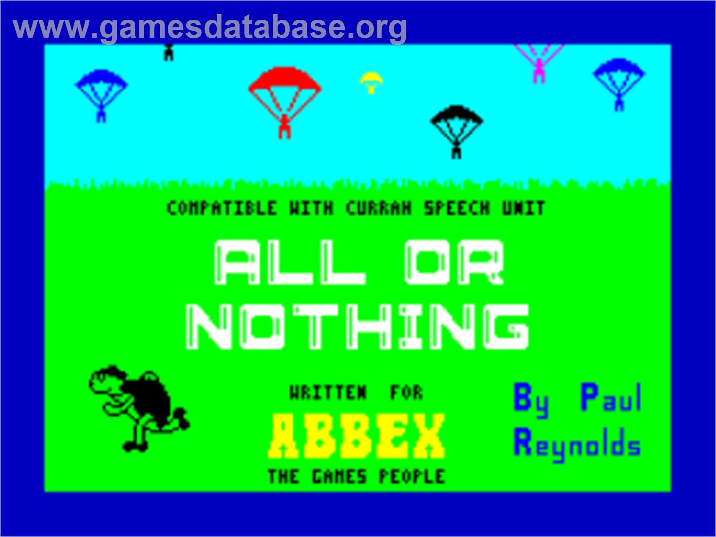 All Or Nothing - Sinclair ZX Spectrum - Artwork - Title Screen