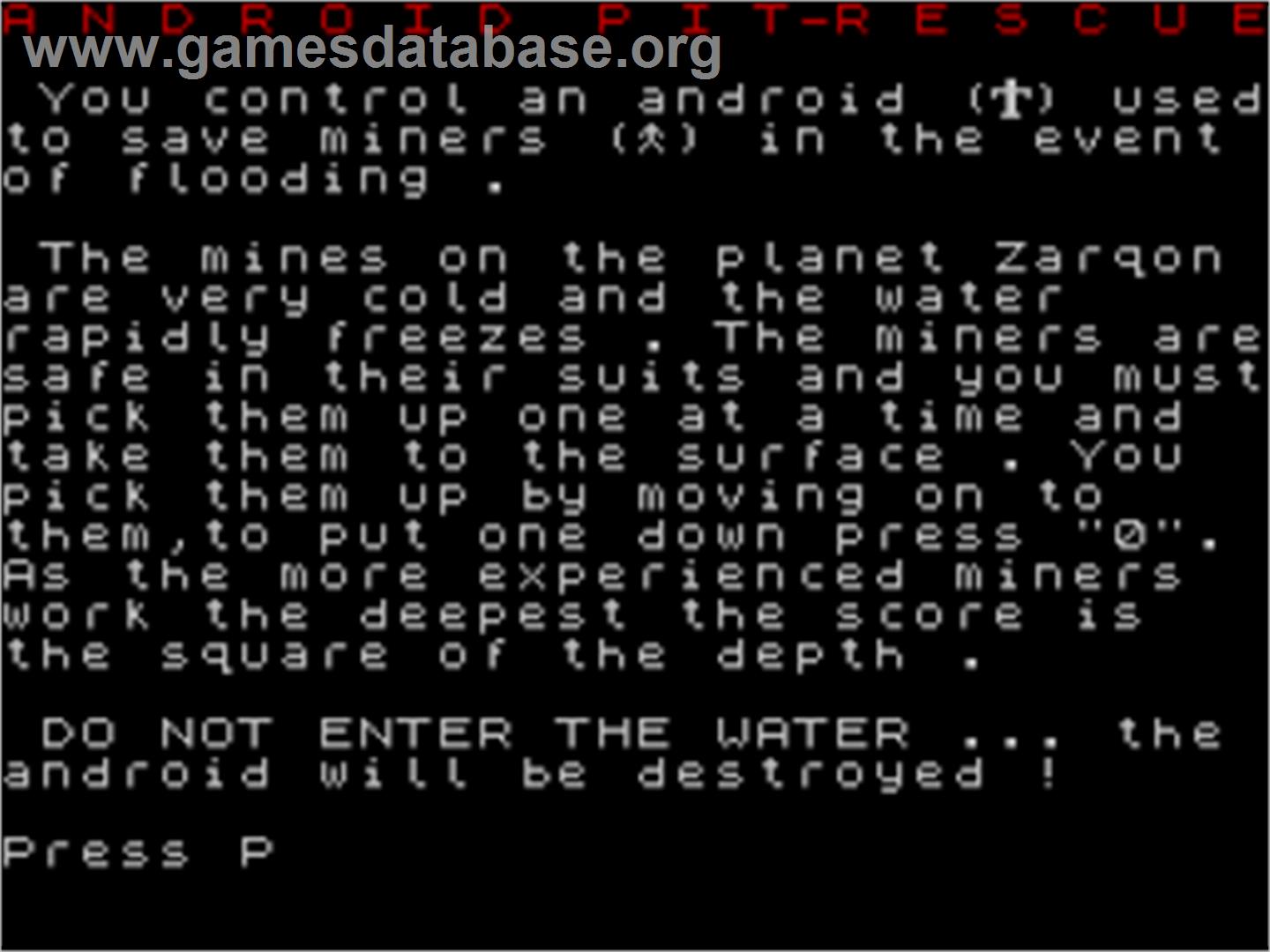 Android Pit Rescue - Sinclair ZX Spectrum - Artwork - Title Screen