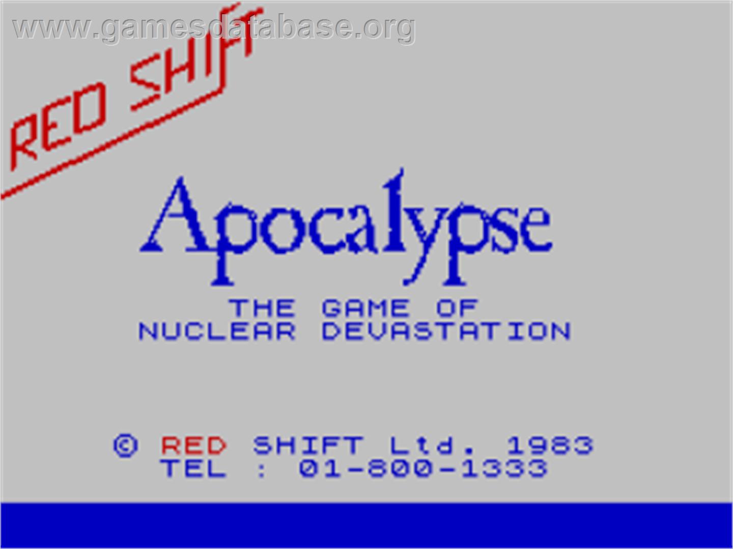 Apocalypse - Sinclair ZX Spectrum - Artwork - Title Screen