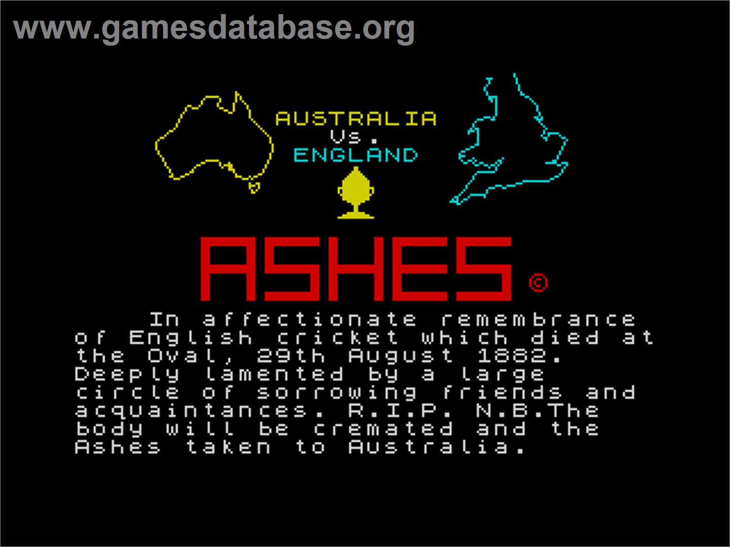 Ashes - Sinclair ZX Spectrum - Artwork - Title Screen