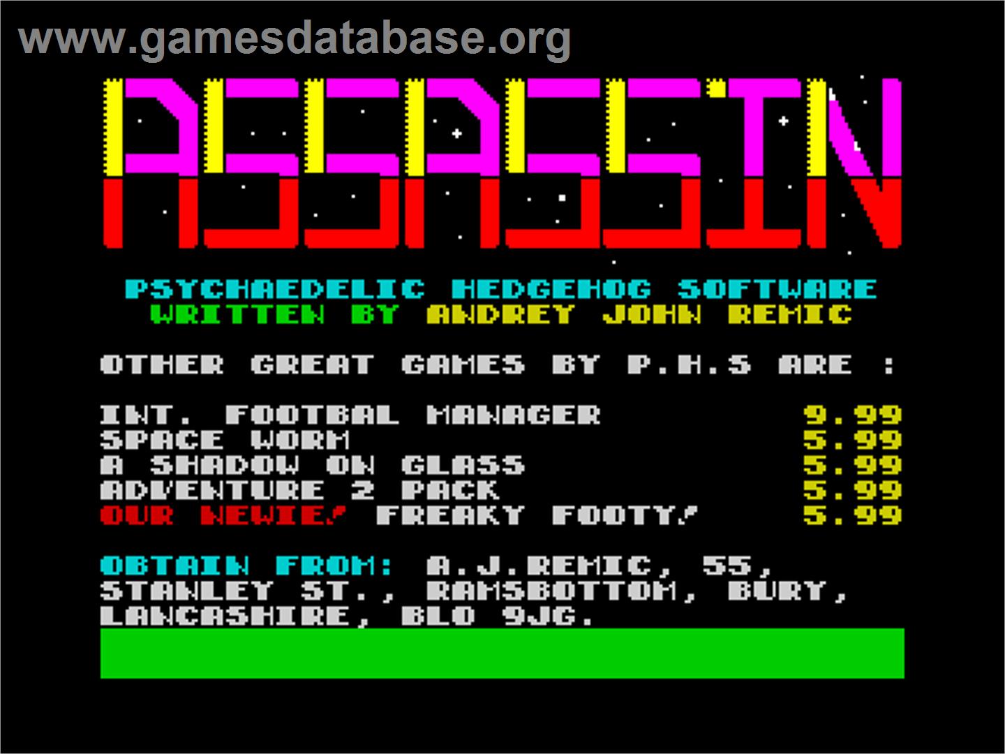 Assassin - Sinclair ZX Spectrum - Artwork - Title Screen