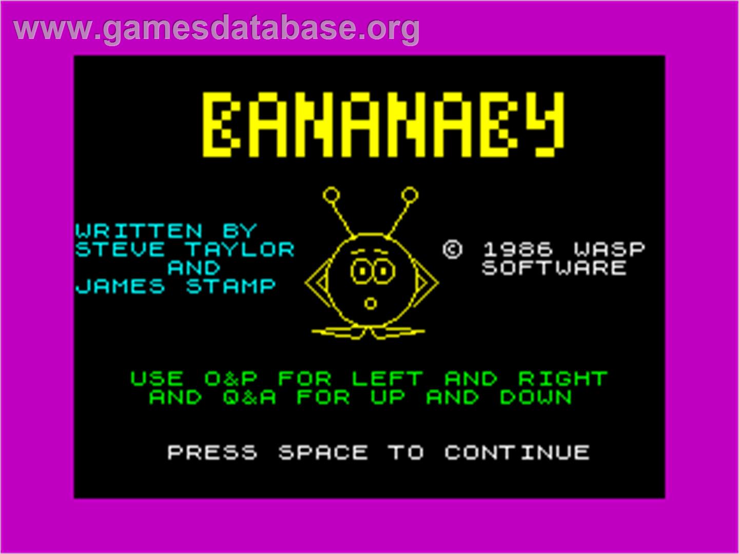 Bananaby - Sinclair ZX Spectrum - Artwork - Title Screen