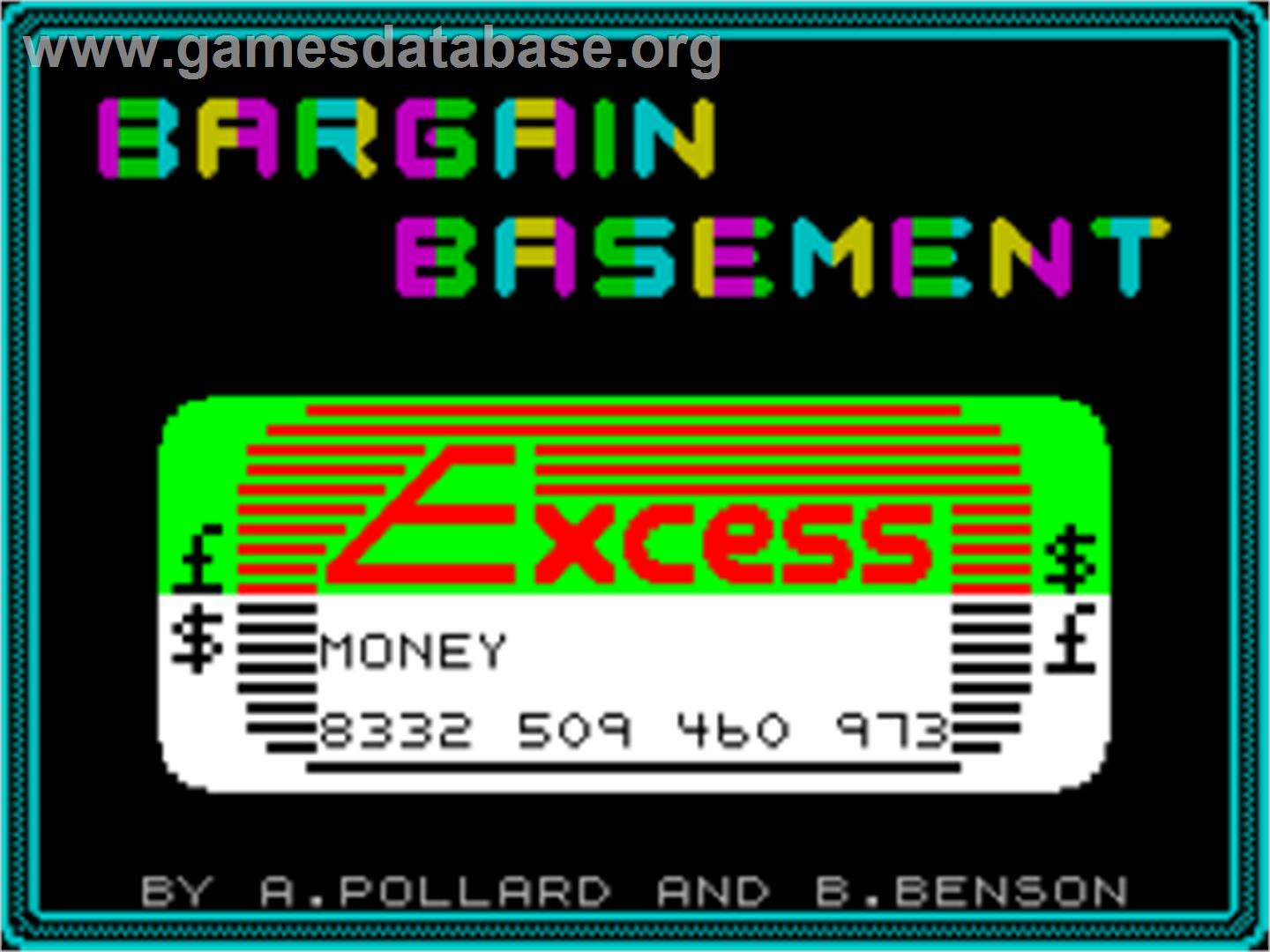 Bargain Basement!!! - Sinclair ZX Spectrum - Artwork - Title Screen