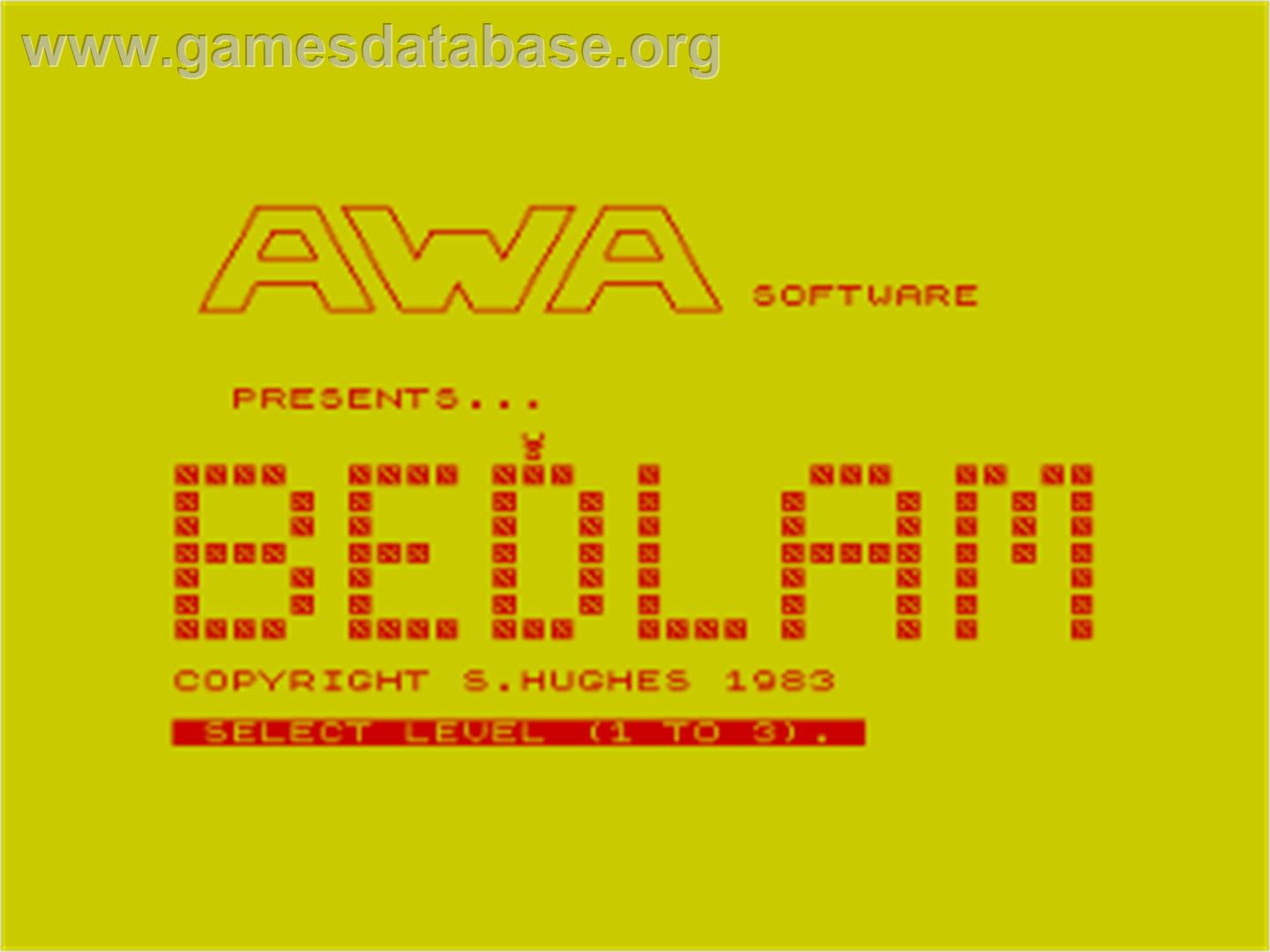 Bedlam (AWA) - Sinclair ZX Spectrum - Artwork - Title Screen