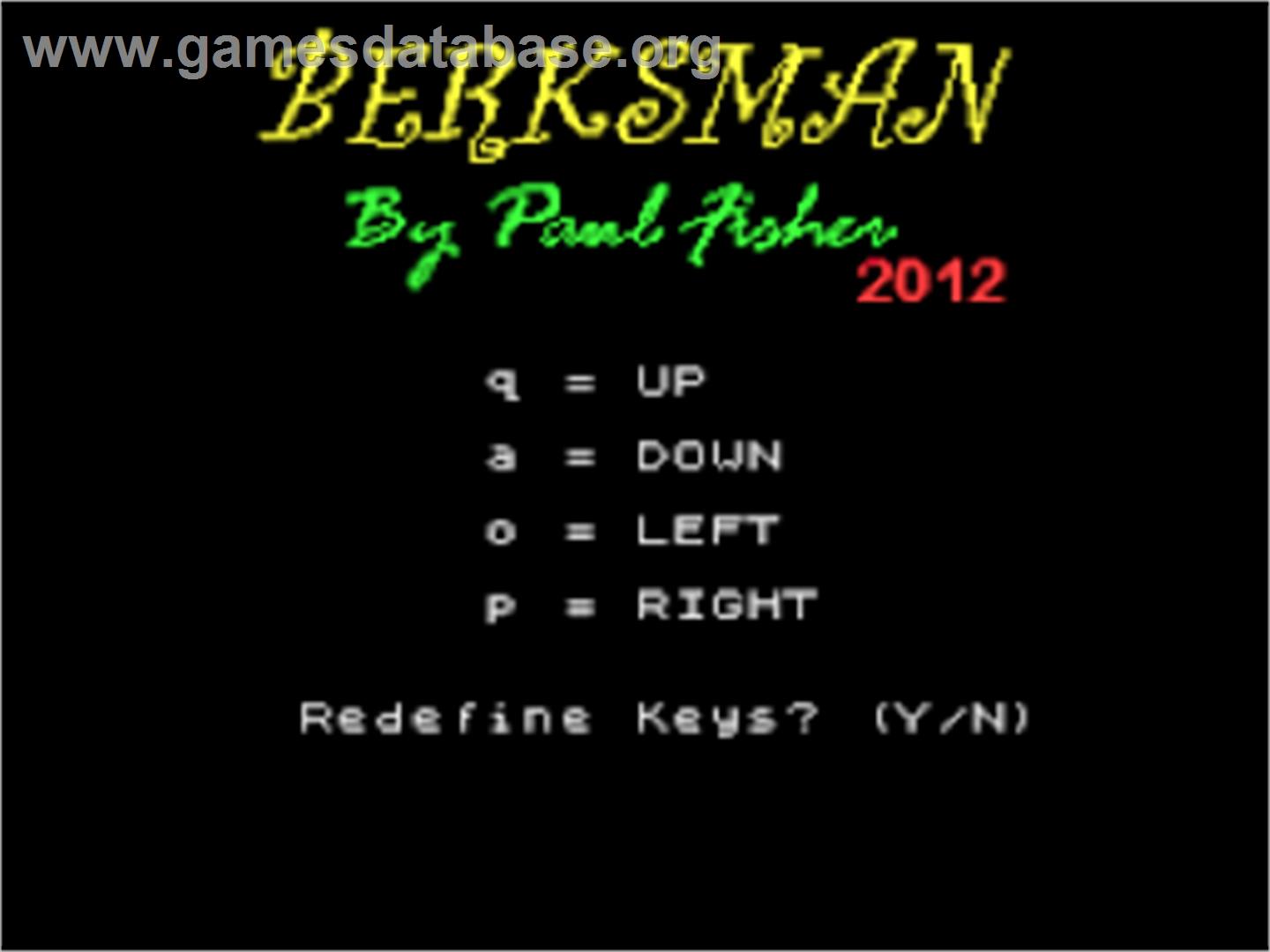 Berksman - Sinclair ZX Spectrum - Artwork - Title Screen