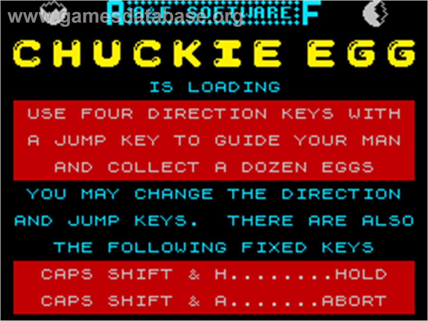 Chuckie Egg - Sinclair ZX Spectrum - Artwork - Title Screen