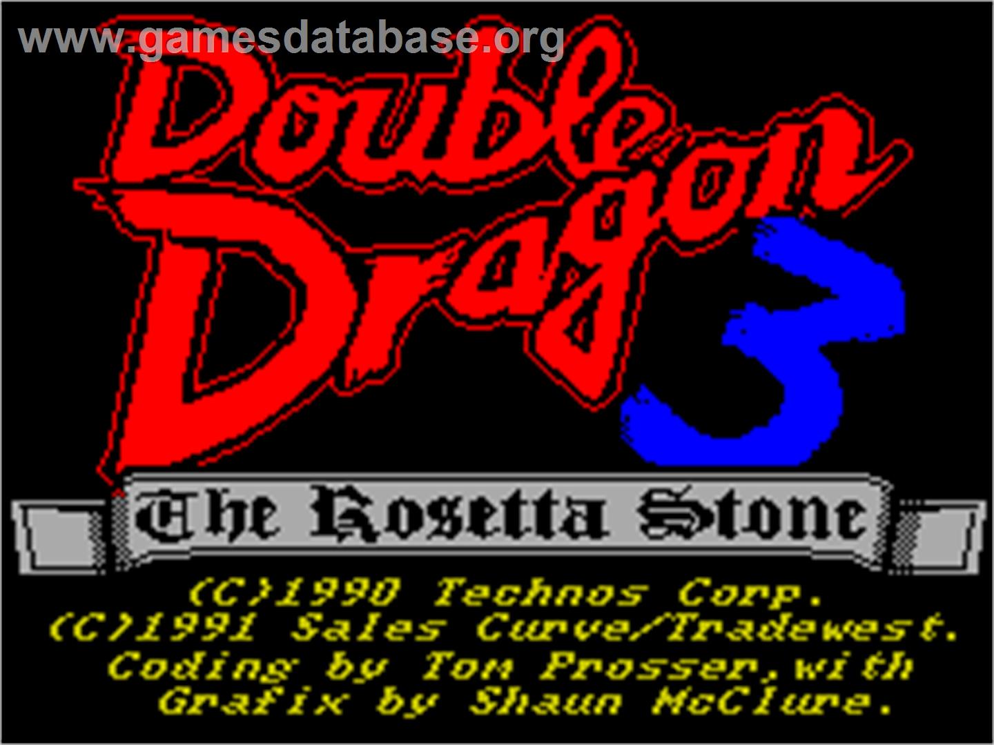 Double Dragon III: The Sacred Stones - Sinclair ZX Spectrum - Artwork - Title Screen