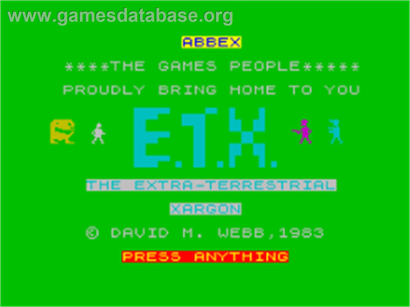 E.t.x. - Sinclair ZX Spectrum - Artwork - Title Screen