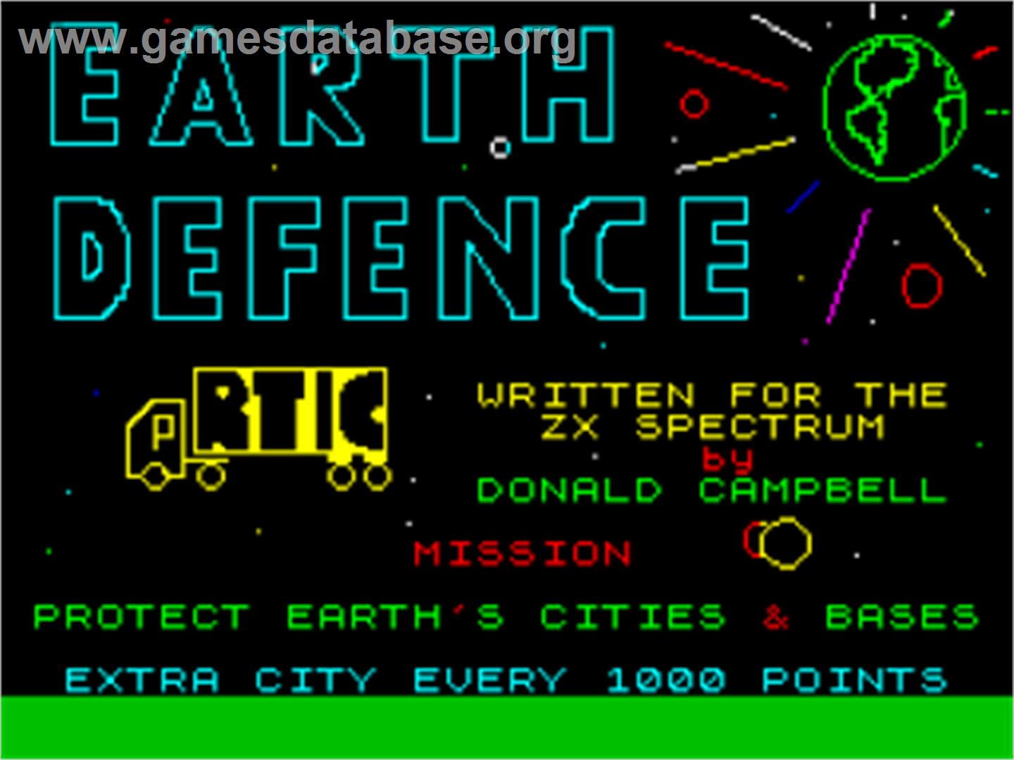 Earth Defence - Sinclair ZX Spectrum - Artwork - Title Screen
